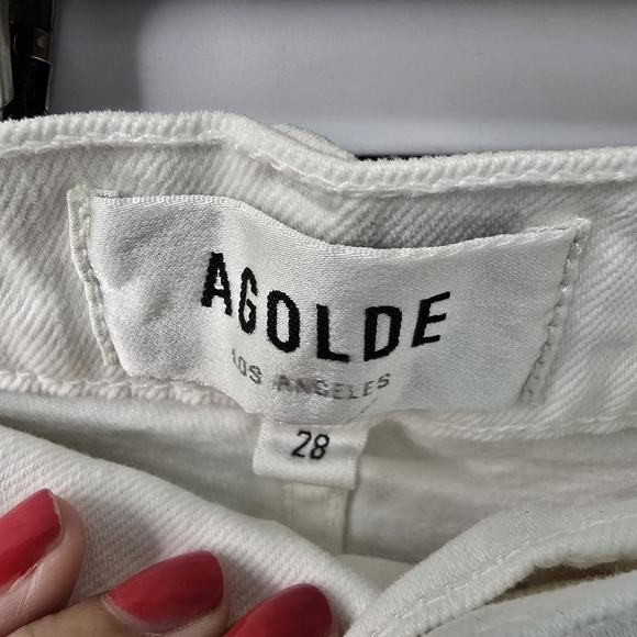 Agolde Riley Crop Jeans in white Flawed high-rise straight leg some stretch - Picture 9 of 13